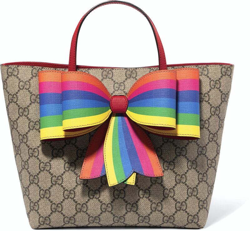 GG CANVAS TOTE WITH RAINBOW BOW