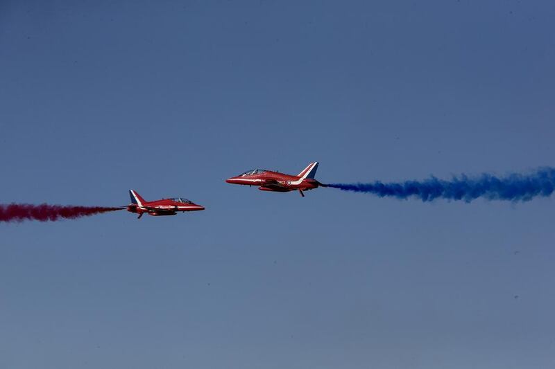 The famous Red Arrows from Great Britain entertain the crowd at the10th Annual Al Ain Aerobatics Show. Silvia Razgova / The National