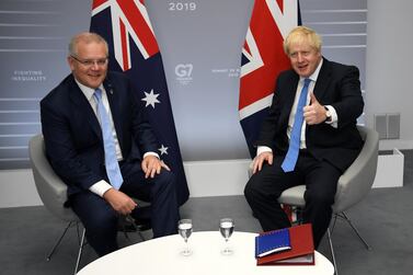 British Prime Minister Boris Johnson, right, and his Australian counterpart Scott Morrison are seeking to bring their nations even closer together. Getty Images
