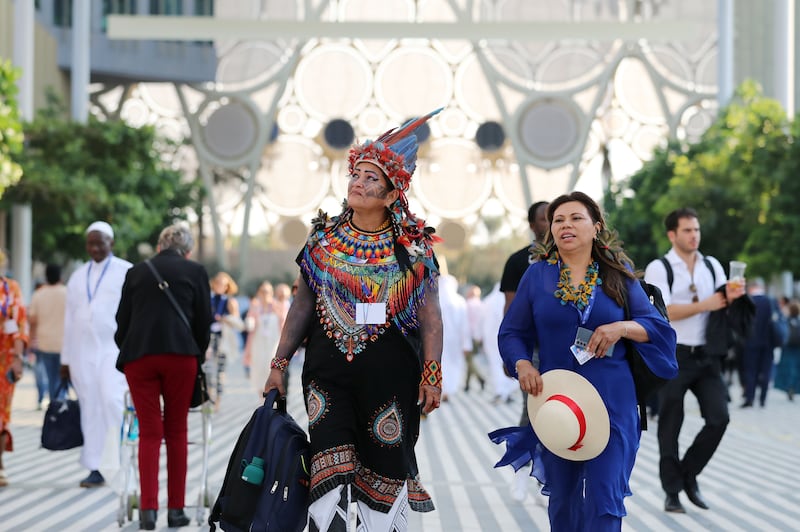Indigenous people have asked world leaders at Cop28 to protect ancestral land under threat from global warming, mining, oil and gas extraction. Chris Whiteoak / The National
