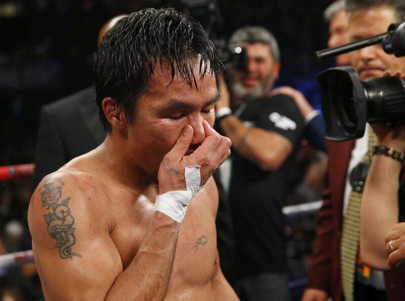 Manny Pacquiao is shown after his loss to Floyd Mayweather on Sunday morning in Las Vegas. Steve Marcus / Reuters / May 3, 2015