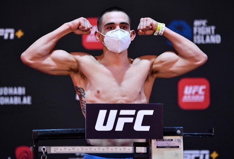 ABU DHABI, UNITED ARAB EMIRATES - JULY 14: Ryan Benoit poses on the scale during the UFC Fight Night weigh-in inside Flash Forum on UFC Fight Island on July 14, 2020 in Yas Island, Abu Dhabi, United Arab Emirates. (Photo by Jeff Bottari/Zuffa LLC via Getty Images)