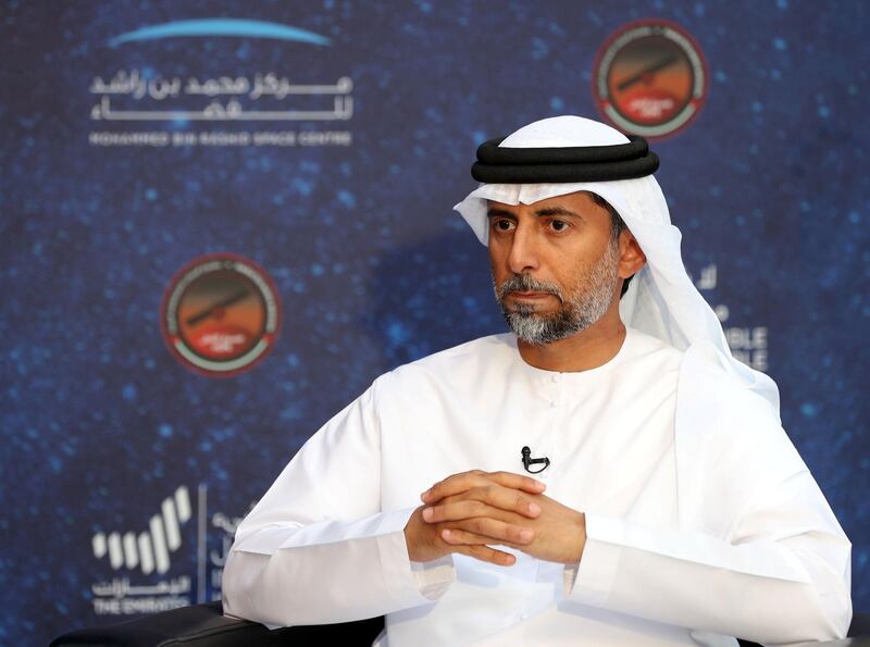 Dubai, United Arab Emirates - Reporter: Sarwat Nasir. News. Mars Mission. His Excellency Suhail Mohamed Faraj Al Mazrouei, Minister of Energy and Infrastructure attends an event at Burj Park to celebrate the Hope probe going into orbit around Mars. Tuesday, February 9th, 2021. Dubai. Chris Whiteoak / The National