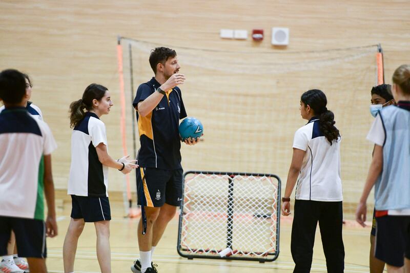 Pupils play a game of tchoukball. 
