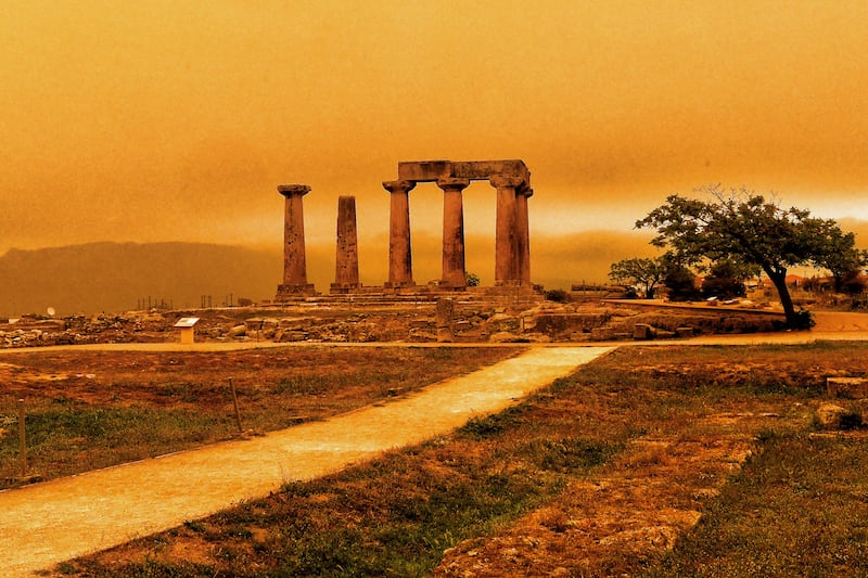 Saharan dust covers the Temple of Apollo in Corinth, Greece. EPA