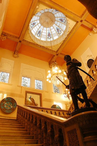 A marble staircase inside the palace. Photo: Laxmi Vilas Palace