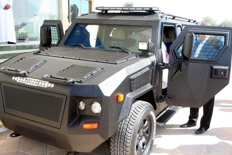 A delegation from Streit Group, a US-based armoured vehicles manufacturer, visited Maj Gen Sheikh Talib bin Saqr Al Qassimi, Commander in Chief of Ras Al Khaimah Police to deliver the Cobra armoured vehicle to RAK Police Special Tasks Department. Courtesy RAK Police Department