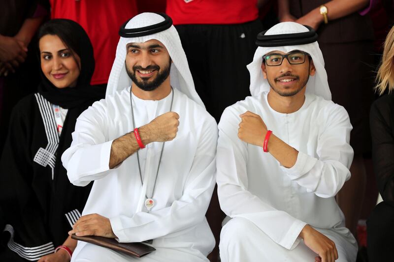 Abu Dhabi, United Arab Emirates - March 13, 2019: The arrival of Special Olympic torch team at Louvre Abu Dhabi. Wednesday the 13th of March 2019 at Louvre, Abu Dhabi. Chris Whiteoak / The National