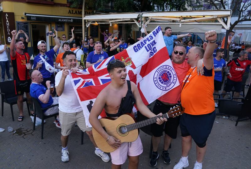 Rangers fans in Alameda de Hercules ahead of Wednesday's Europa League Final at the Estadio Ramon Sanchez-Pizjuan.  PA