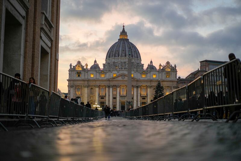 St Peter's Square at the Vatican before visitors arrive to pay homage to the late pope. AP