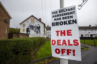 An anti-Agreement sign in the loyalist Rathcoole housing estate of Newtownabbey, Northern Ireland. Securing the Good Friday Agreement has not always been easy. PA