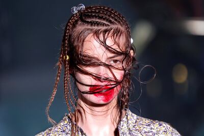 A model presents a creation by British designer Vivienne Westwood as part of her Spring/Summer 2018 women's ready-to-wear collection show during Fashion Week in Paris, France September 30, 2017. REUTERS/Charles Platiau