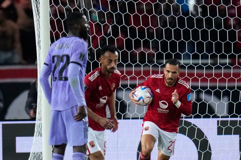 Al Ahly's Ali Maaloul celebrates after pulling a goal back. AP