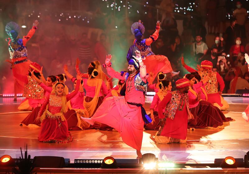 A performance and light show mark Diwali in Al Wasl Plaza at the world's fair. Chris Whiteoak / The National