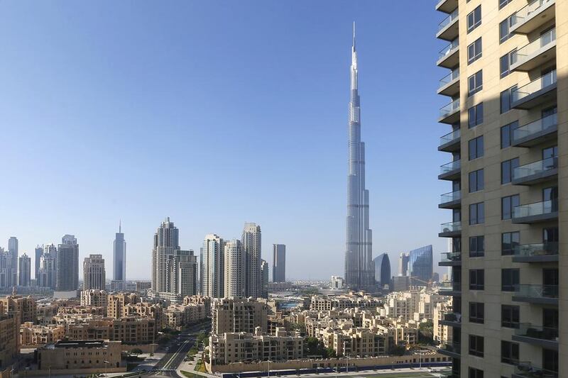 A view over Downtown Dubai. Property prices in the emirate fell by 6.1 per cent over a 12-month period according to Knight Frank. Sarah Dea / The National