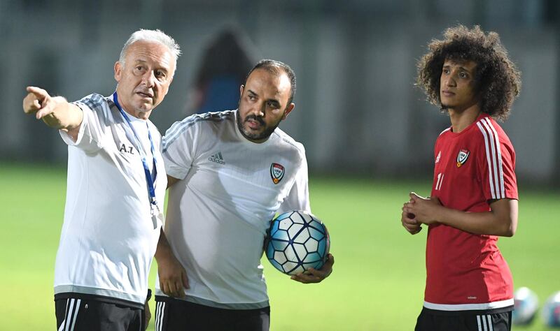 UAE manager Alberto Zaccheroni, left, will aim to guide the national team to glory on home soil at the 2019 Asian Cup. Courtesy UAE FA