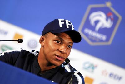 epa06805167 France's Kylian Mbappe speaks during a press conference in Istra, Russia, 13 June 2018. The French national soccer team prepares for the FIFA World Cup 2018 taking place in Russia from 14 June until 15 July 2018.  EPA/YURI KOCHETKOV