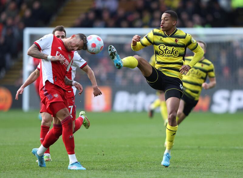 Ben White - 7: Assured performance from former Brighton defender highlighted by one big interception to stop Dennis scoring in second half - but will be disappointed by the way Sissoko bundled past him to score late goal. Reuters