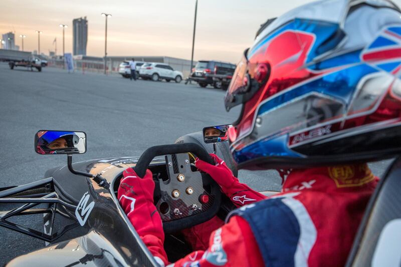 DUBAI, UNITED ARAB EMIRATES - Formula One-style go kart made by Linford Motorsports with Alex at Dubai Autodome.  Leslie Pableo for The National for Adam Workman story