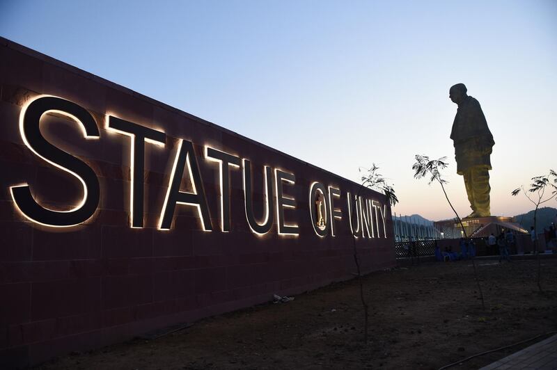 The Statue Of Unity, the world's tallest statue, stands overlooking the Sardar Sarovar Dam. AFP