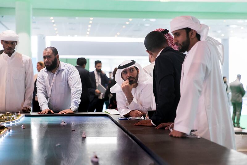 ABU DHABI, UNITED ARAB EMIRATES - April 16 2019.
Al Dar's booth, featuring "Lea" at Cityscape Abu Dhabi 2019.

The Abu Dhabi real estate developer is building a new waterfront residential project in the emirate as part of its recently adopted strategy to offer land plots for sale.

The ‘Lea’ scheme is on the northern coast of Yas Island, where Abu Dhabi’s Formula One racetrack, the Yas Marina, theme parks and several neighbourhoods including the adjoining Yas Acres development are located.

(Photo by Reem Mohammed/The National)

Reporter: Gillian Duncan
Section: NA + BZ