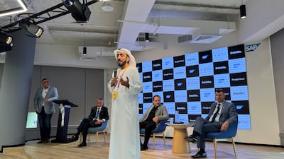 Mohammed Al Hashimi, chief technology officer of Expo 2020 Dubai, speaks at the launch of SAP House on Tuesday. Alvin R. Cabral / The National