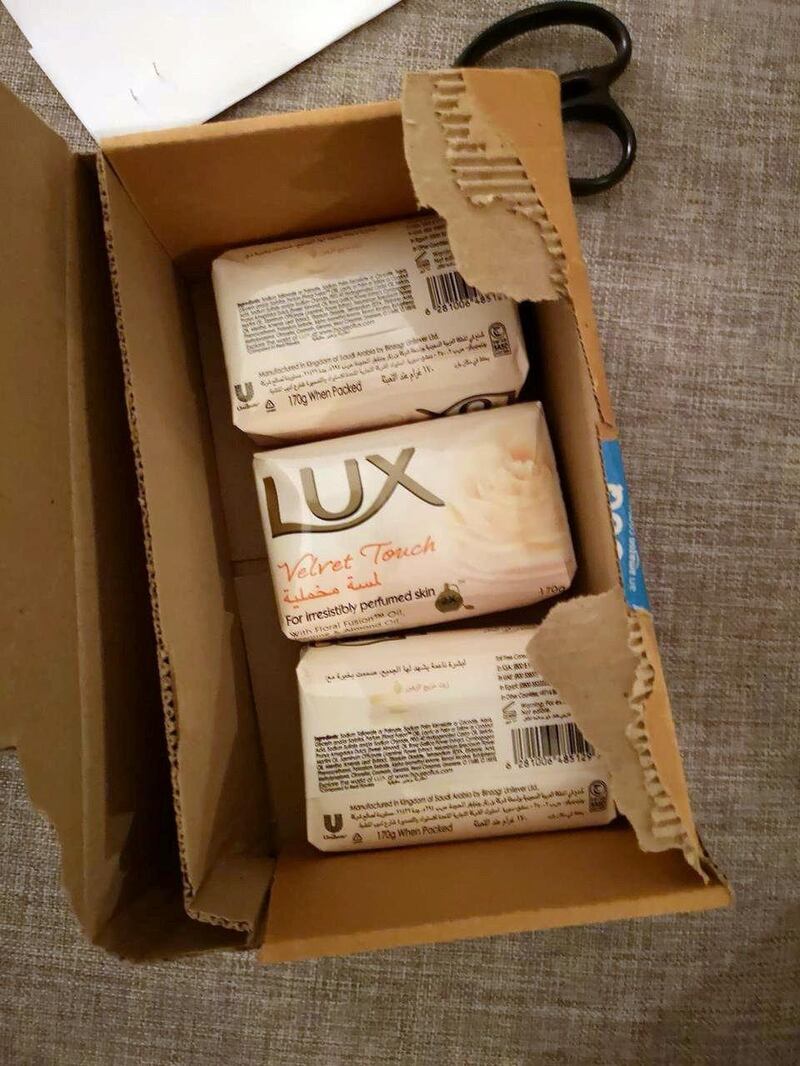 Aisha Deeb ordered a Google Pixel 2XL 128GB phone last Wednesday on Souq.com, the region’s largest online retailer but received three bars of soap instead. Courtesy: Aisha Deeb