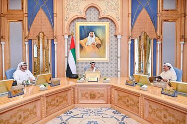 Sheikh Mansour leads the first meeting of the 50-year planning committee. Courtesy: Wam