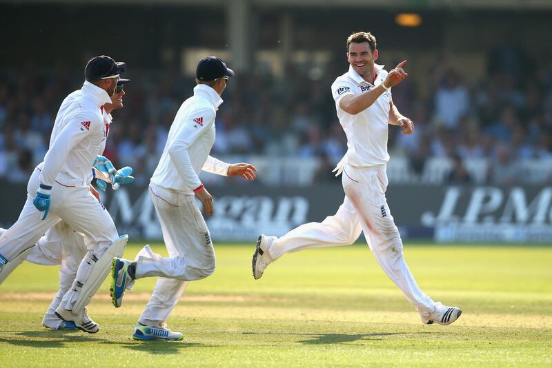 LONDON, ENGLAND - JULY 21:  James Anderson of England celebrates after taking the wicket of Peter Siddle of Australia during day four of the 2nd Investec Ashes Test match between England and Australia at Lord's Cricket Ground on July 21, 2013 in London, England.  (Photo by Ryan Pierse/Getty Images) *** Local Caption ***  174170154.jpg