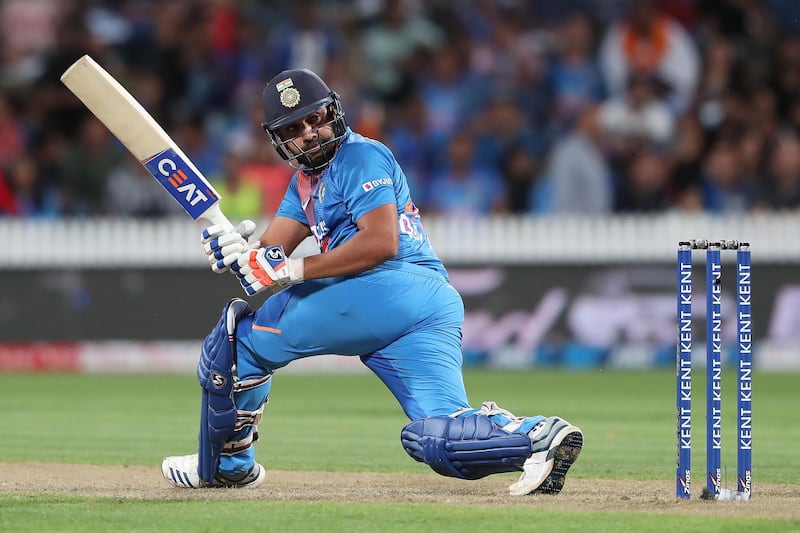 India’s Rohit Sharma bats during the third Twenty20 cricket match between New Zealand and India at Seddon Park in Hamilton on January 29, 2020. / AFP / MICHAEL BRADLEY
