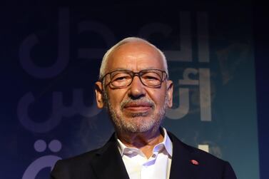 Rached Ghannouchi, the leader of Tunisia’s Ennahda party, speaks during parliamentary election campaign in the capital Tunis, on October 3, 2019. EPA