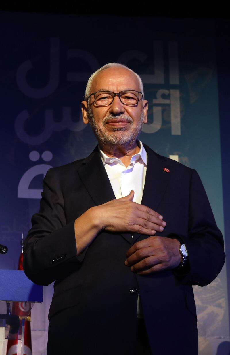 Mandatory Credit: Photo by MOHAMED MESSARA/EPA-EFE/Shutterstock (10435508a)
Leader of the Islamist Ennahda party, Rachid Ghannouchi speaks during parliamentary election campaign in Tunis, Tunisia 03 October 2019. The parliamentary election are set for 06 October 2019.
Parliamentary election campaign in Tunis, Tunisia - 03 Oct 2019