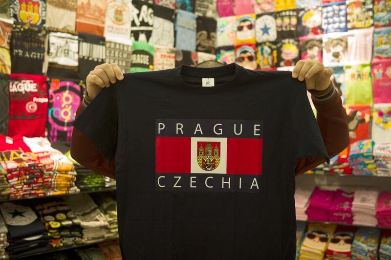 A vendor displays a T-shirt with the word “Czechia” in a store in Prague, Czech Republic, on April 27, 2016. The Czech Republic said it was tired of its long and unwieldy name and would like to be called “Czechia” from now on. Michal Cizek. Agence France-Presse