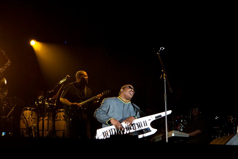 ABU DHABI, UNITED ARAB EMIRATES – March 18, 2011: Stevie Wonder performs at Yas Arena in Abu Dhabi on Friday March 18, 2011.  ( Andrew Henderson / The National )
