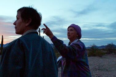 Frances McDormand, left, and Swankie appear in a scene from 'Nomadland.'  AP