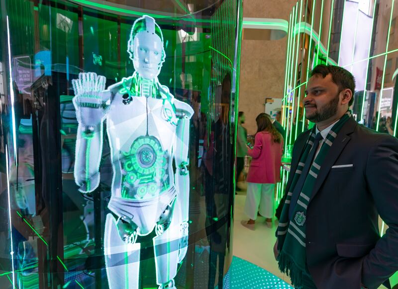 A visitor at the American Hospital stand at Arab Health event held at the World Trade Centre, Dubai. All photos: Chris Whiteoak / The National