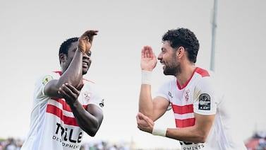 Zamalek team celebrates after scoring against Dreams FC. photo: @ZSCOfficial / X