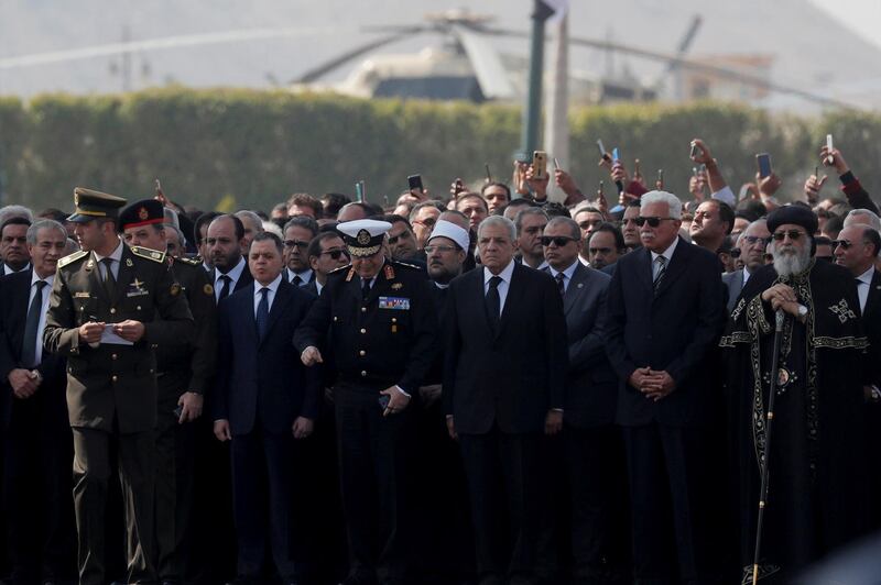 Pope Tawadros II attends the funeral of former Egyptian President Hosni Mubarak. Reuters