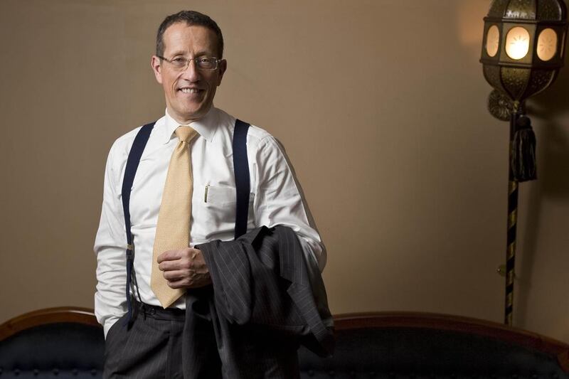 Richard Quest likes “lots of jokes, noise and atmospehere” in the CNN studio before Quest Means Busines” goes on air. Antonie Robertson / The National