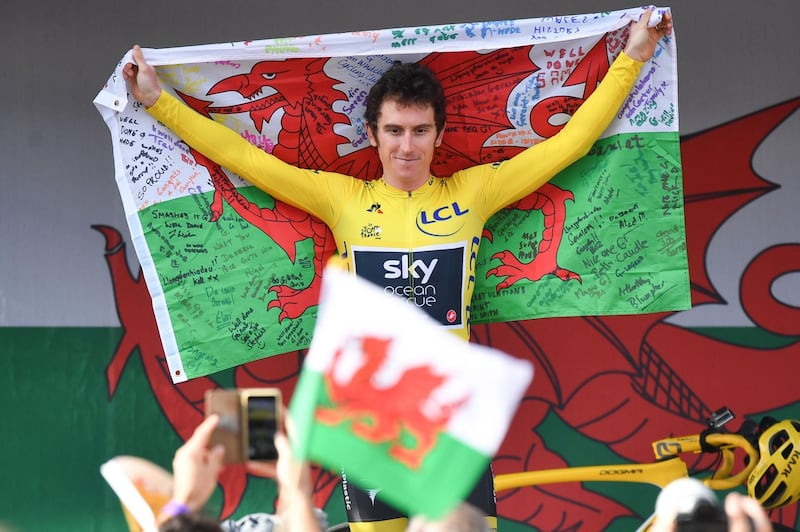 British cyclist Geraint Thomas received an OBE. AFP