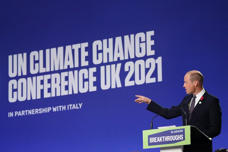 Prince William addresses the Cop26 summit in Glasgow, in November. Getty Images