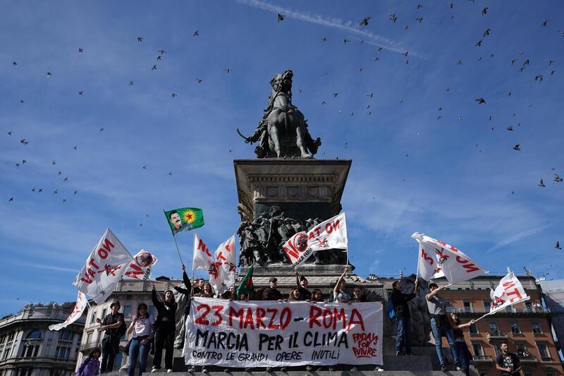Protesters take part in a demonstration as part of the Global Climate Strike campaign in Milan, Italy. Getty