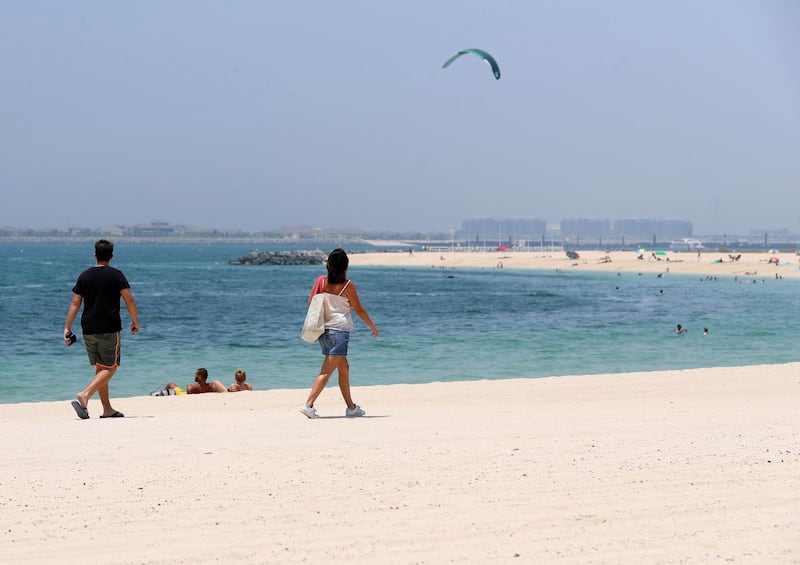 Dubai, United Arab Emirates - Reporter: N/A: News. A kite surfer at Kite surfing beach as beaches in Dubai re open. Friday, May 29th, 2020. Dubai. Chris Whiteoak / The National