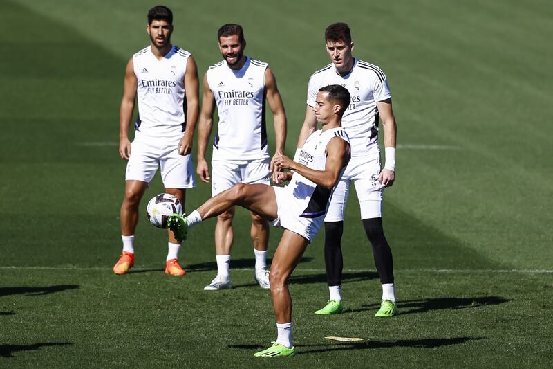 Real Madrid's midfielder Lucas Vazquez trains with teammates. EPA
