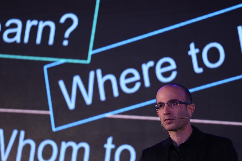 BEIJING, CHINA - JULY 06:  Israeli historian and writer Yuval Noah Harari makes a lecture of artificial intelligence during the X World Future Evolution on July 6, 2017 in Beijing, China.  (Photo by VCG/VCG via Getty Images)