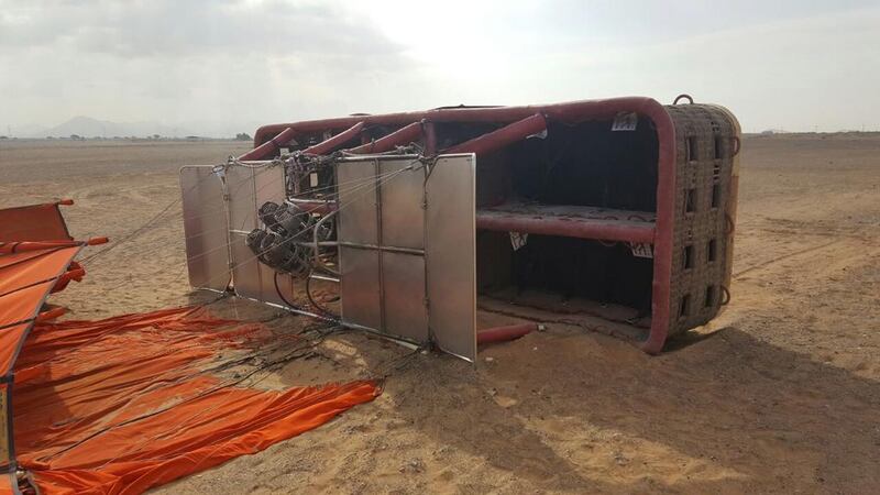 Six tourists were seriously injured after their hot air balloon crashed to the ground in Sharjah. Courtesy Sharjah Police