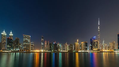 DUBAI,UAE - MARCH 5:  A General view of Dubai skyline at Night on March 05, 2016 in Dubai, United Arab Emirates. (Photo by Rustam Azmi/Getty Images)