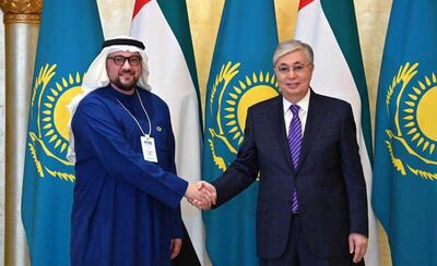 Mohamed Al Ramahi, chief executive of Masdar, with Kassym-Jomart Tokayev, President of Kazakhstan. Photo: Masdar