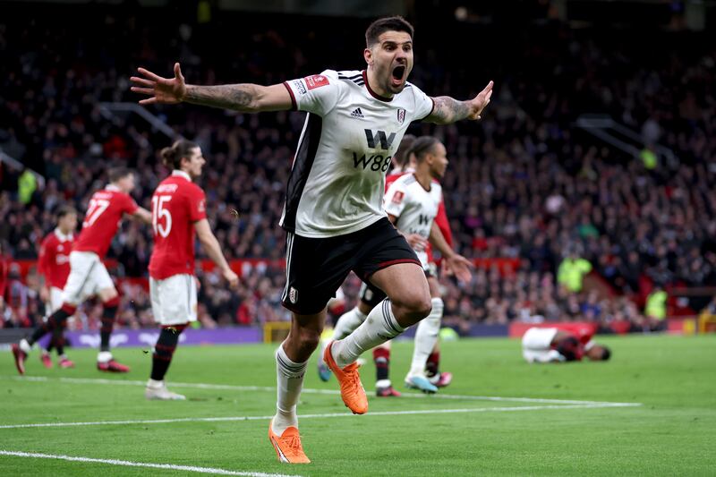 Aleksandar Mitrovic celebrates after scoring for Fulham. Getty