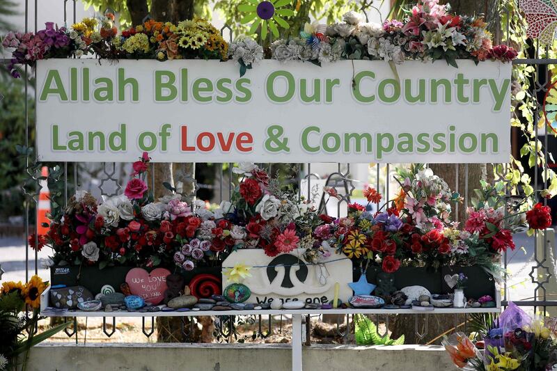 Flowers and messages placed outside the Al Noor mosque two days ahead of the first anniversary of the shooting there. AFP